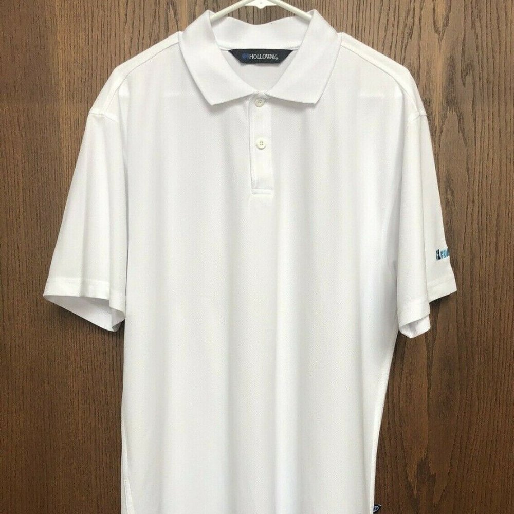 Holloway Men's Polo Shirt Size Large White Two Buttons Collar